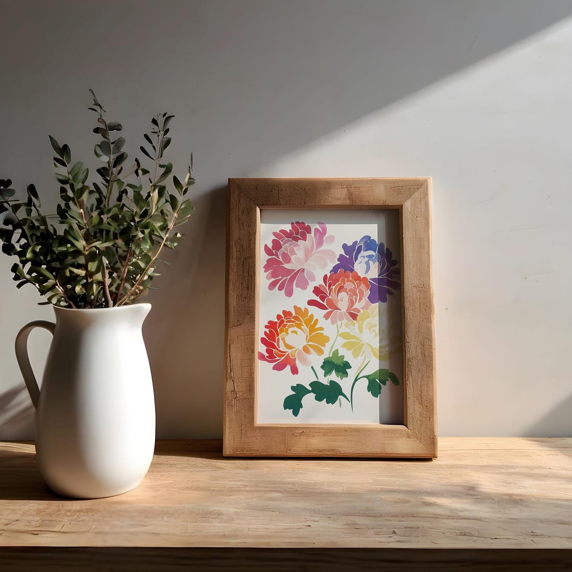 Five Colorful Chrysanthemum Blooms Floral Illustration Poster - Image 2