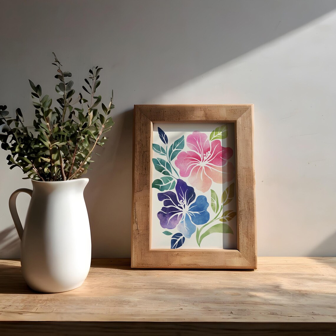 Pink Purple Hibiscus Blooms Watercolor Botanical Home Decor Poster - Image 3