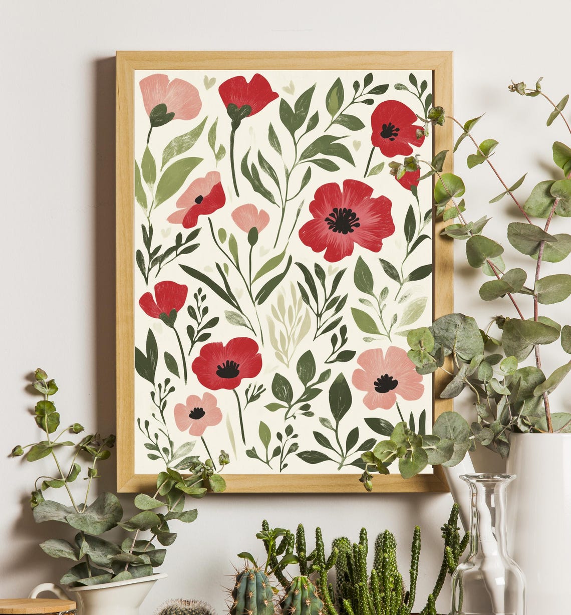 Red Poppy Meadow Botanical Illustration Floral Home Decor Poster - Image 2