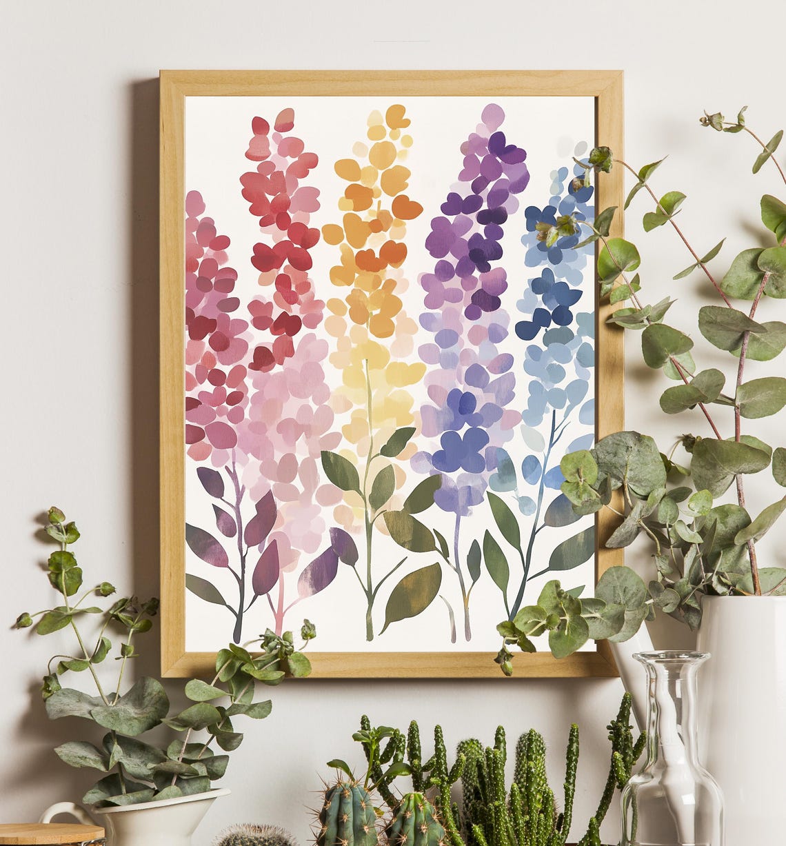 Rainbow Watercolor Wildflower Stems Modern Floral Art Poster - Image 5