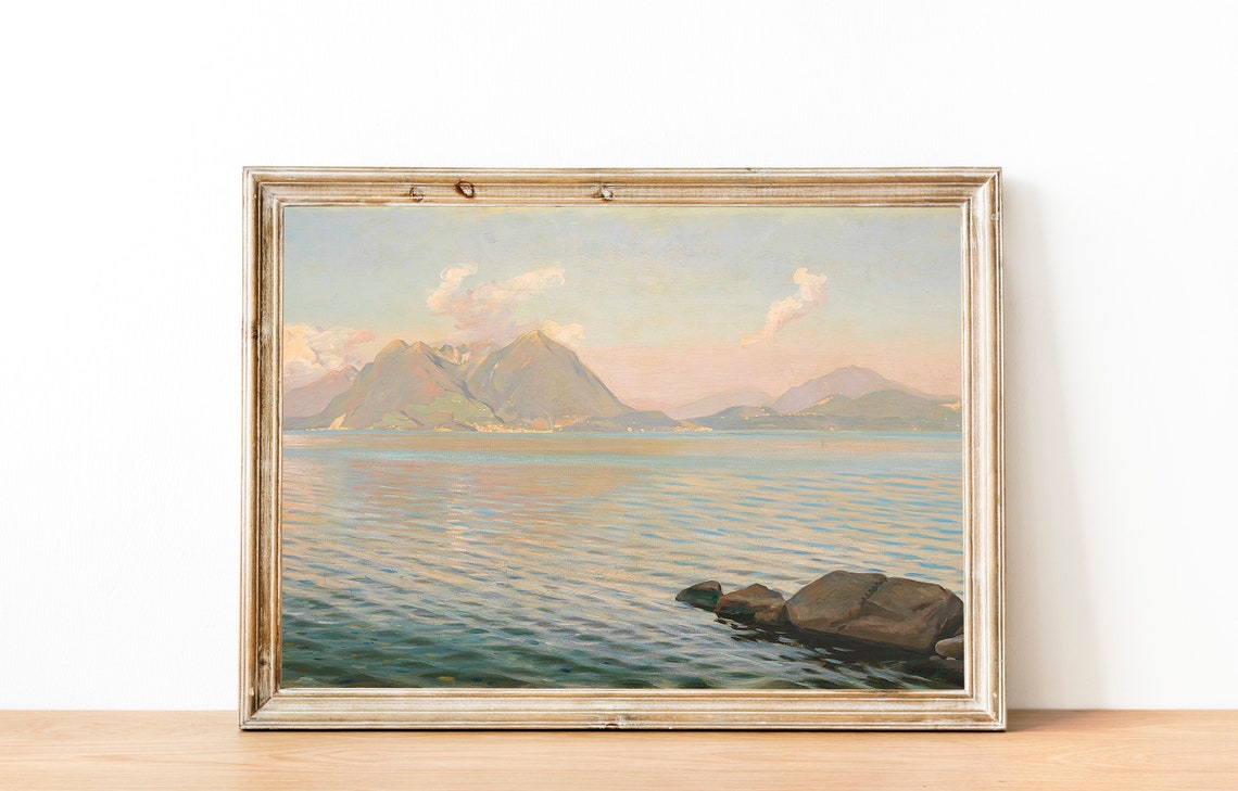Mountain Lake Print Vintage Lake Painting Soft Tonal Wall Art Lake Painting Vintage Lake House Art Landscape - Image 3