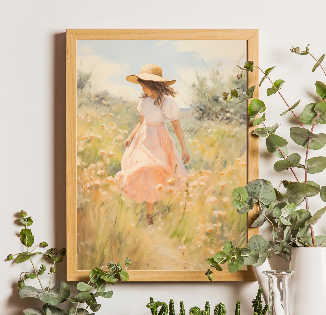 Little Girl in a Golden Wildflower Meadow Summer Sunhat Wall Art