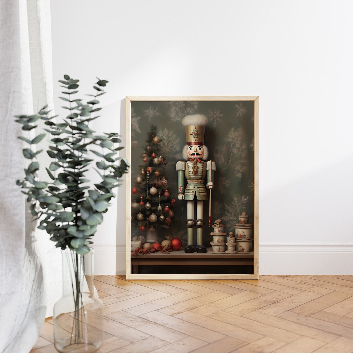 Vintage Nutcracker Soldier by Decorated Tree with Gift Boxes Poster - Image 3