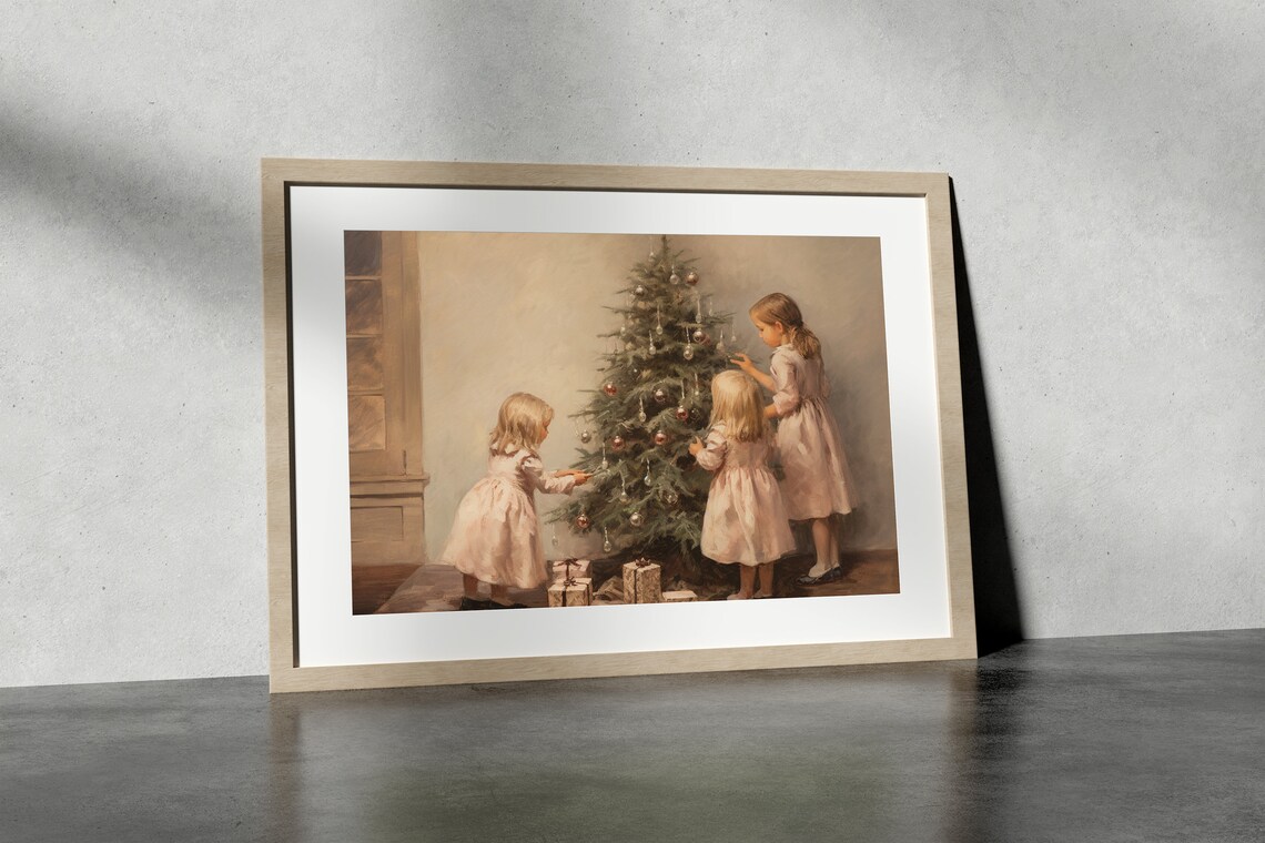 Children and Christmas Tree Vintage Christmas Print - Image 5