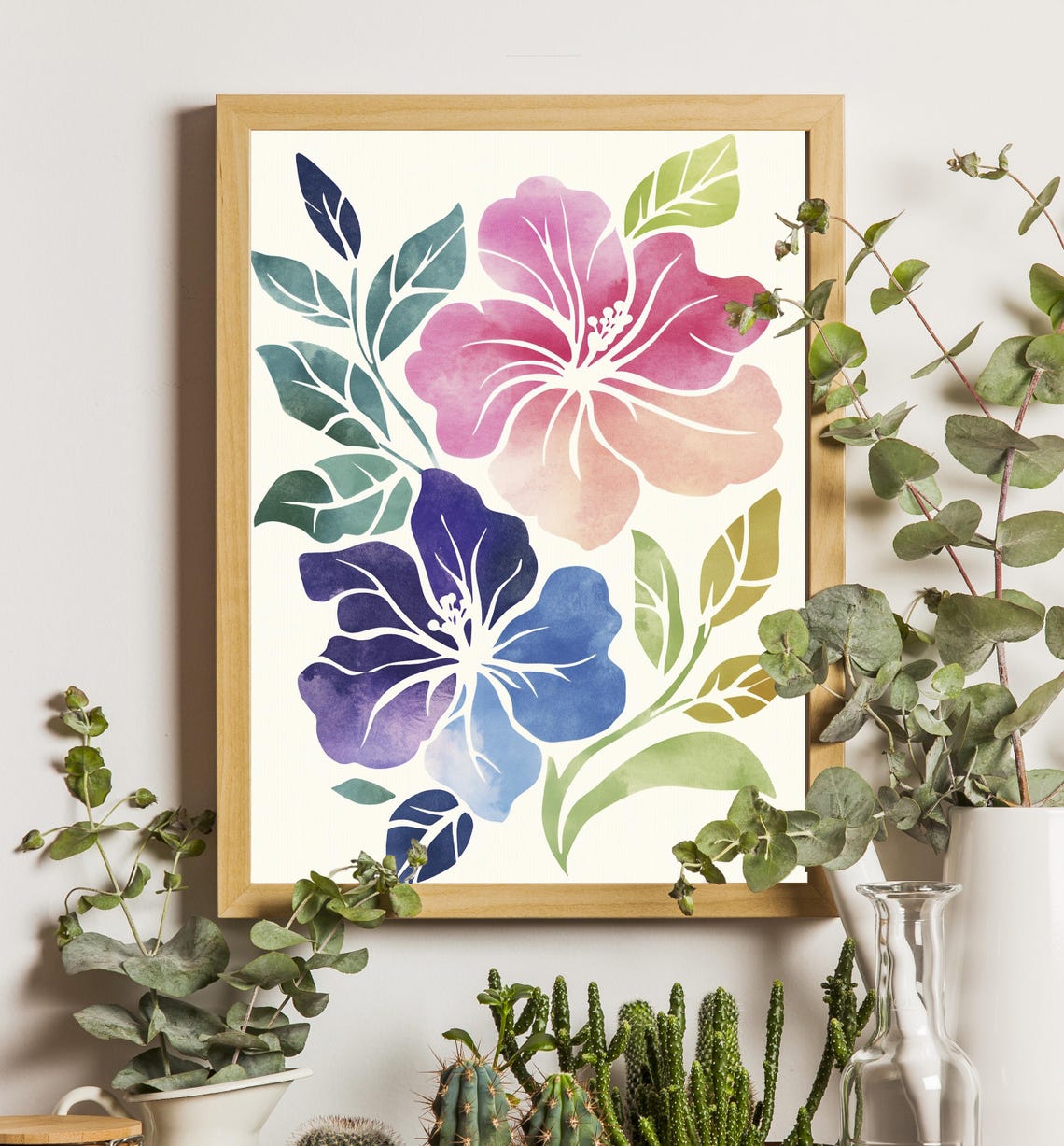 Pink Purple Hibiscus Blooms Watercolor Botanical Home Decor Poster - Image 6