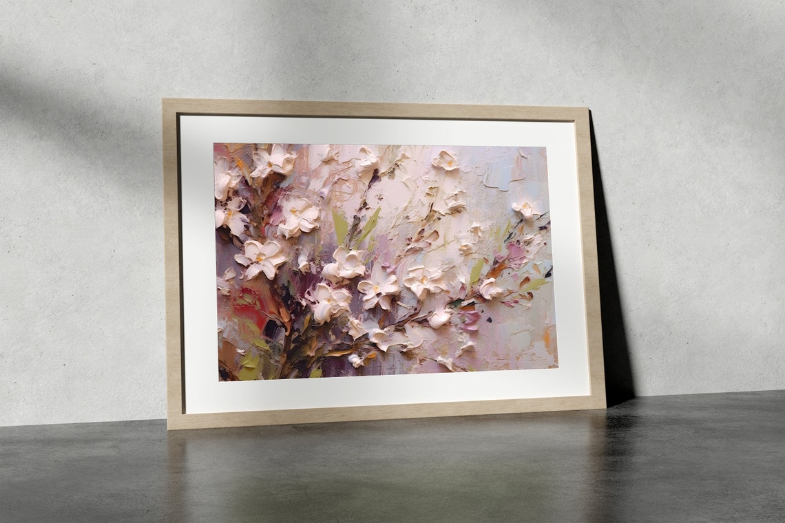 White Blossom Abstract Floral Painting Pastel Modern Art Poster - Image 3