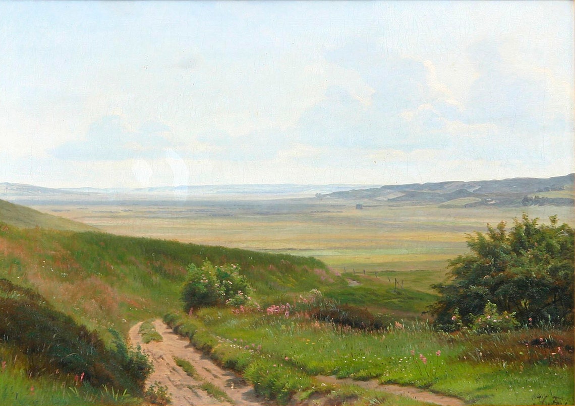 Winding Meadow Road To Open Plain Vintage Landscape Painting Poster - Image 6
