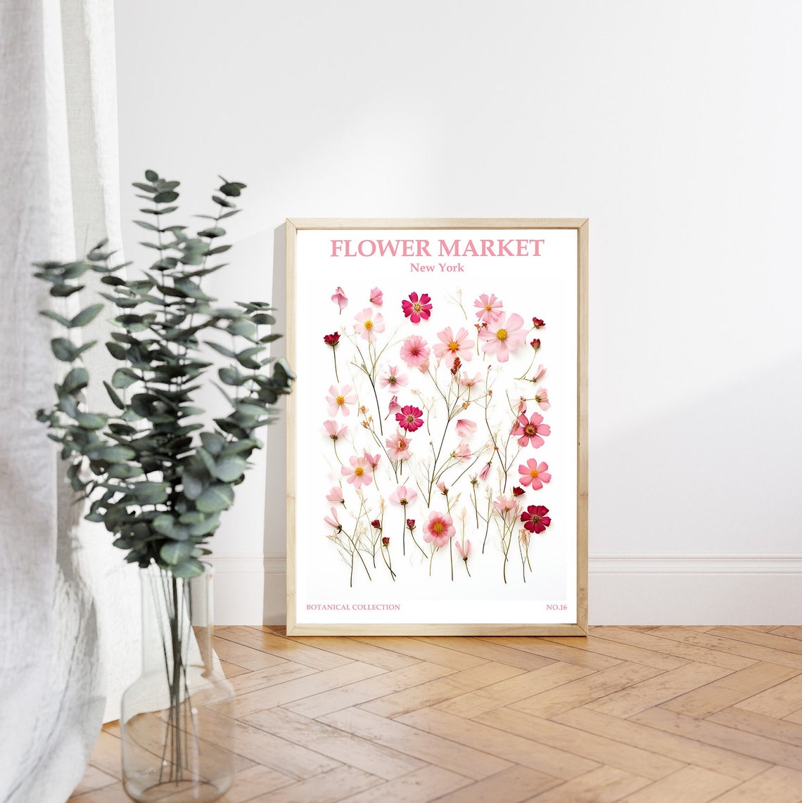New York Flower Market Print Usa Travel Art New York Art Botanical Wall Decor Dried Flower Pressed Wall Art Pink Flowers Art - Image 4