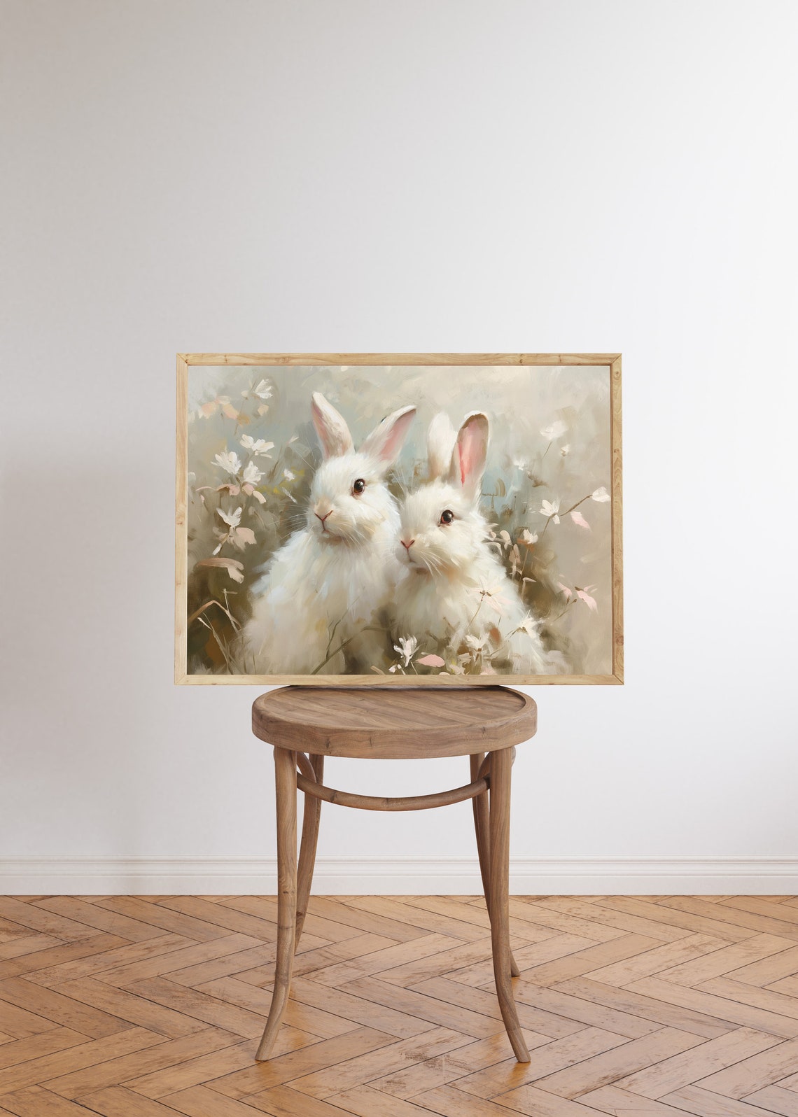 Two White Bunnies in Wildflowers Soft Spring Nursery Wall Art - Image 5