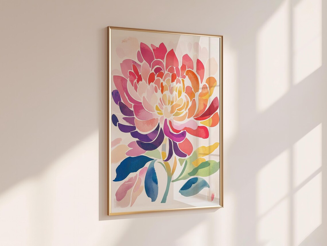 Giant Pink Chrysanthemum Bloom Watercolor Floral Home Decor Poster - Image 6
