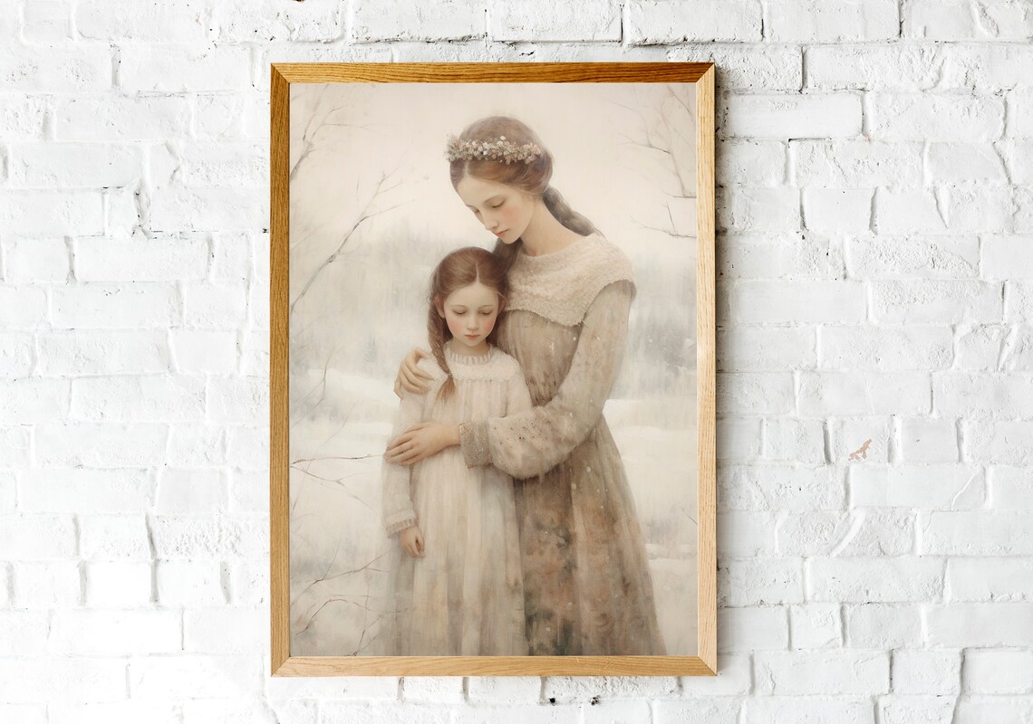 Mother And Daughter Embrace Winter Snowfall Motherhood Poster - Image 2