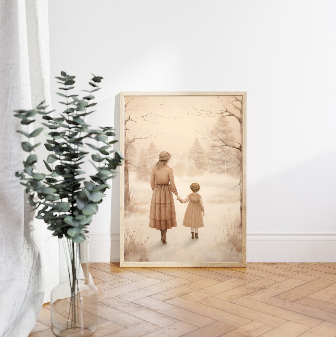 Mother Child Art Vintage Style Mother Daughter Painting Mother And Daughter Art Girl Bedroom Wall Art Moody Print Nursery Art - Image 4