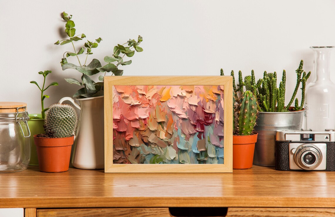 Colorful Impasto Abstract Painting Pastel Palette Knife Art Poster - Image 3