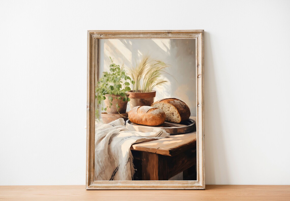 Vintage Bread Still Life Art Print, Rustic Kitchen Decor - Image 2