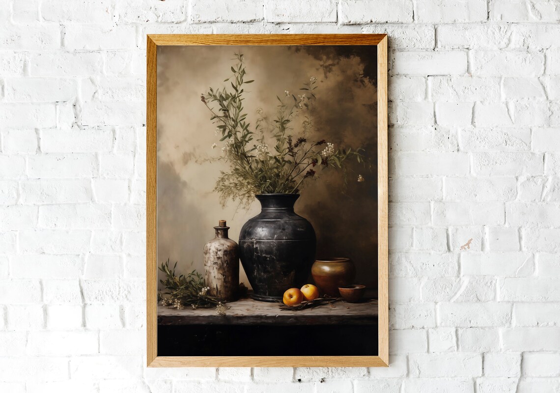 Vase With Olive Branches, Vintage Still Life Art Print - Image 2