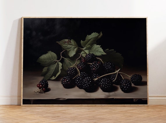 Blackberry Painting Blackberry Art Print Art Moody Still Life Vintage Fruit Art Rustic Kitchen Decor Dark Aesthetic Decor