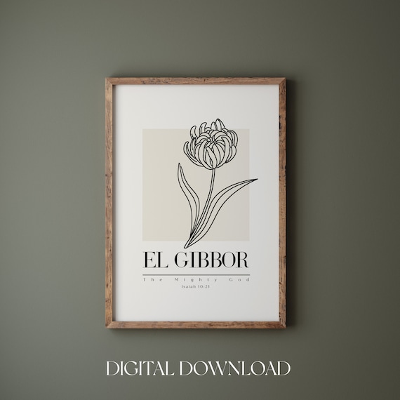 El Gibbor The Mighty God Isaiah 10 21 Hebrew Name Boho Line Art Poster
