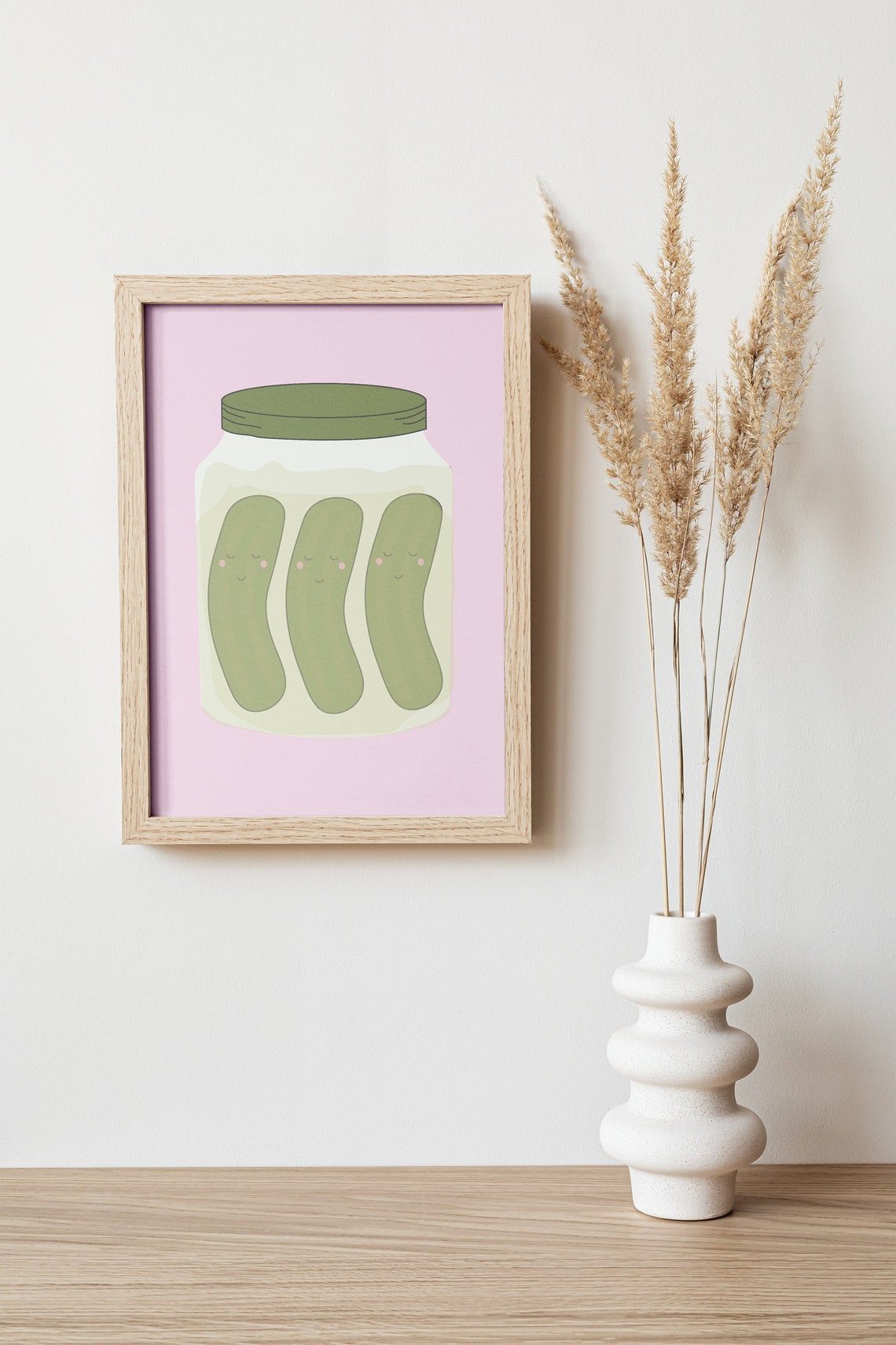 Cute Smiling Pickles Jar Pink Kitchen Food Illustration Art Poster - Image 2