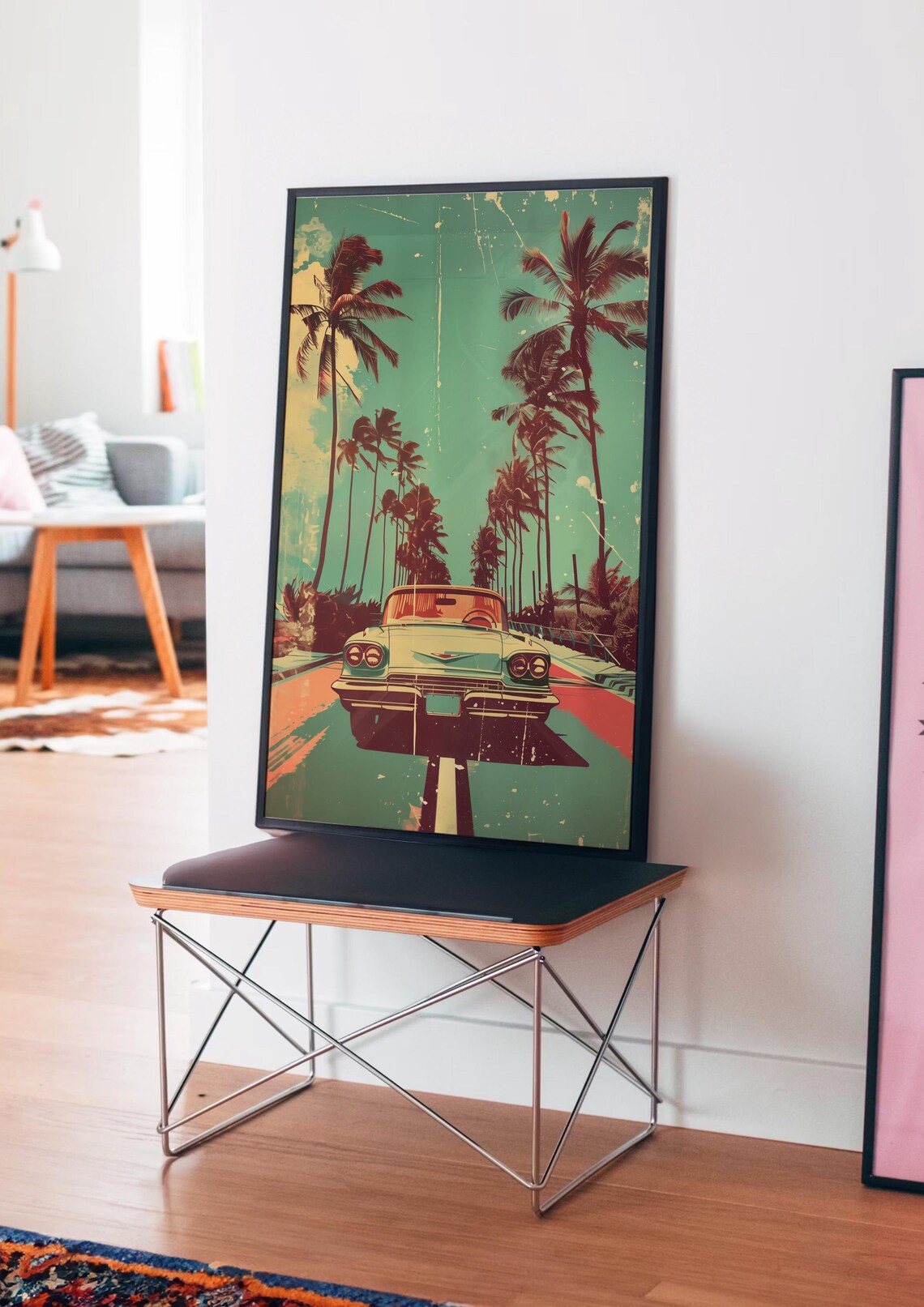 Classic Car Palm Tree Road Retro Vintage Road Trip Travel Poster - Image 4