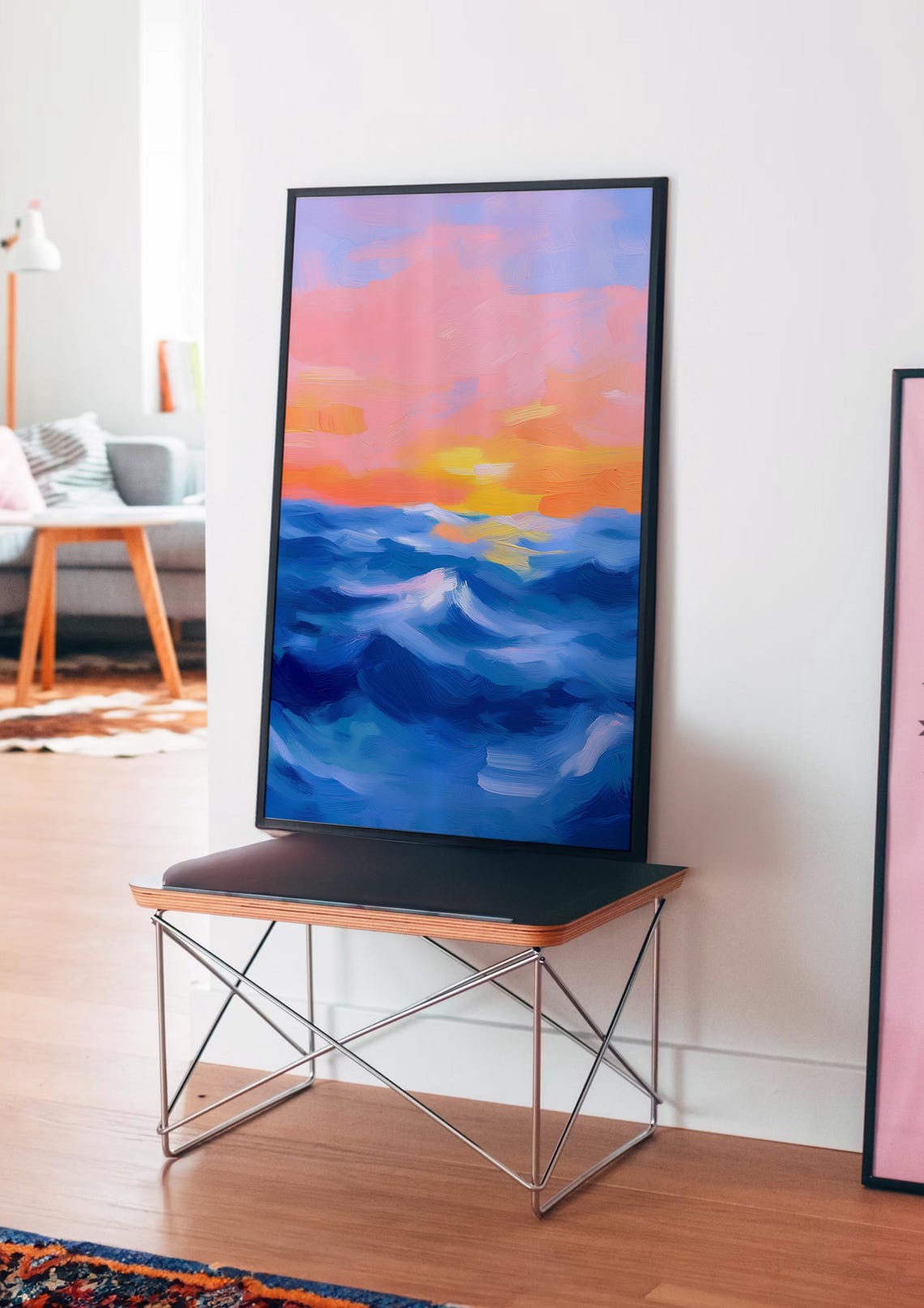 Ocean Waves Beneath a Pink and Orange Sunset Sky Panoramic Poster - Image 4