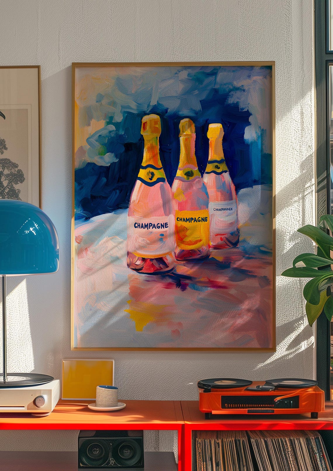 Three Pink Champagne Bottles Painterly Still Life Art Poster - Image 3