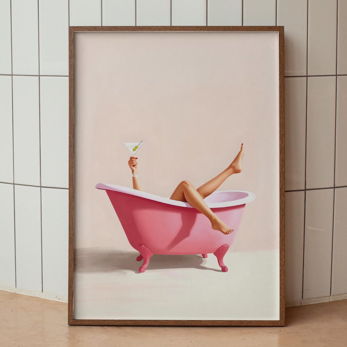 Cute Bathroom Wall Art, Funny Minimalist Pink Poster
