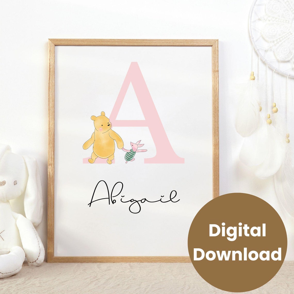 Personalized Storybook Bear Letter A Nursery Name Digital Poster
