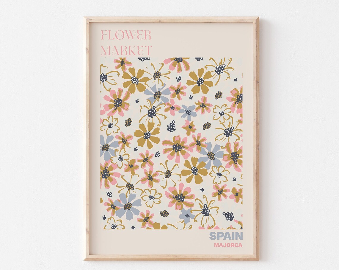 Flower Market Spain Majorca Vintage Daisy Pattern Ditsy Poster