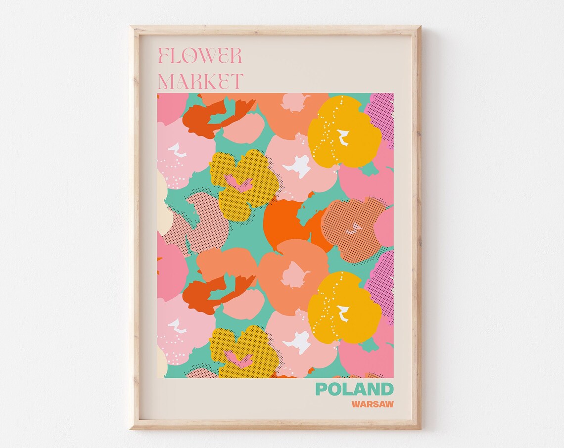 Poland Flower Market Poster Warsaw Retro Bold Floral Artwork