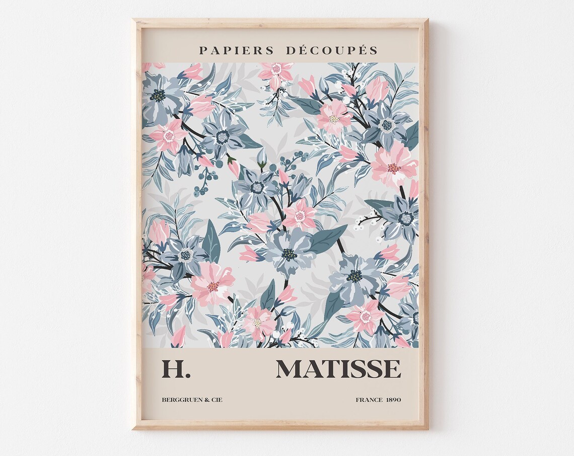 Henri Matisse Blue and Pink Floral Papiers Decoupes Wall Print - Image 3