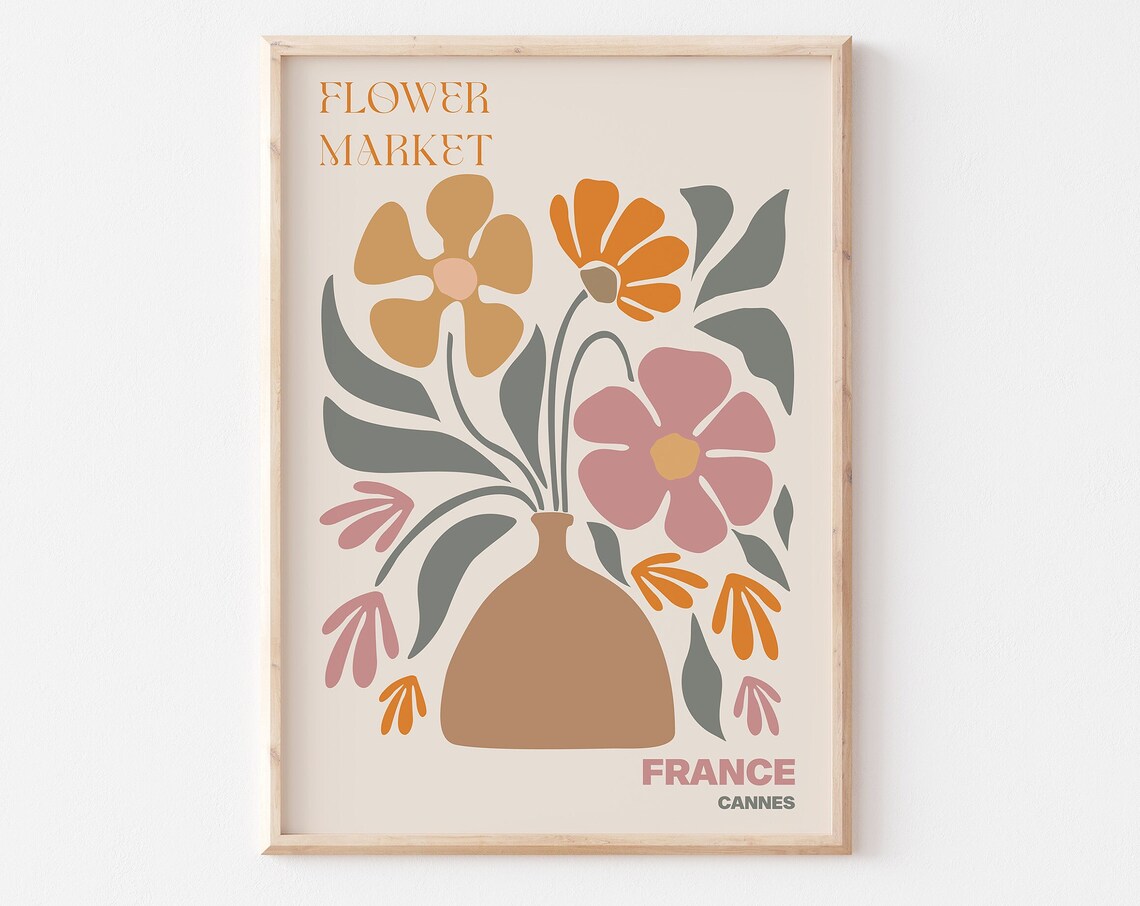 France Flower Market Poster Cannes Clay Vase Floral Still Artwork