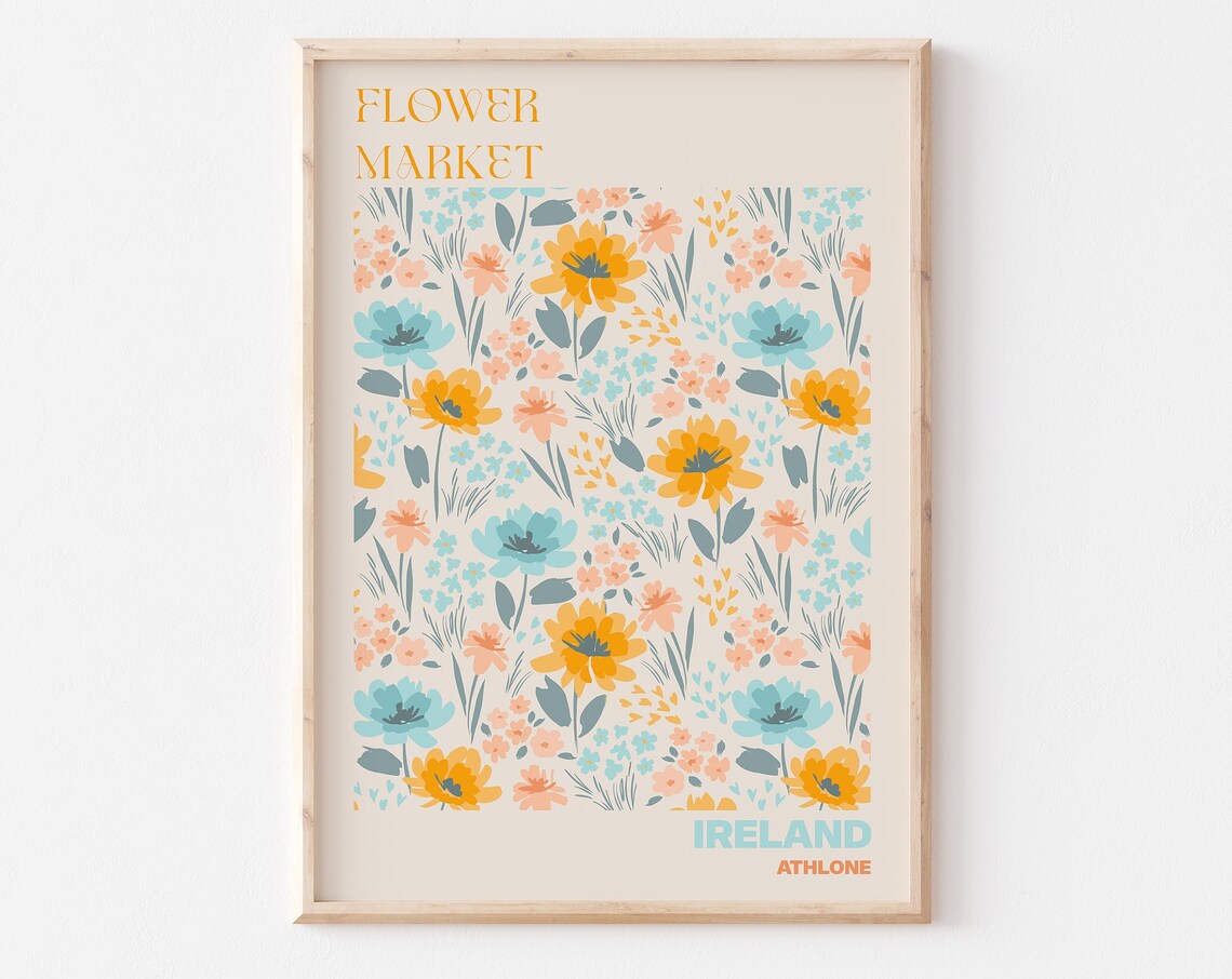 Ireland Flower Market Athlone Bright Floral Pattern Art Poster