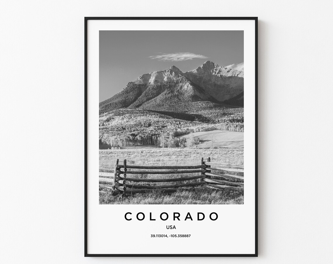 Colorado Snowy Mountain Meadow Fence Black and White Photo Poster