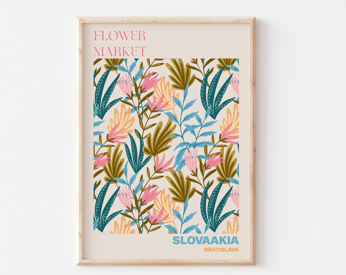 Bratislava Flower Market Tropical Leaf And Bloom Pattern Art Print