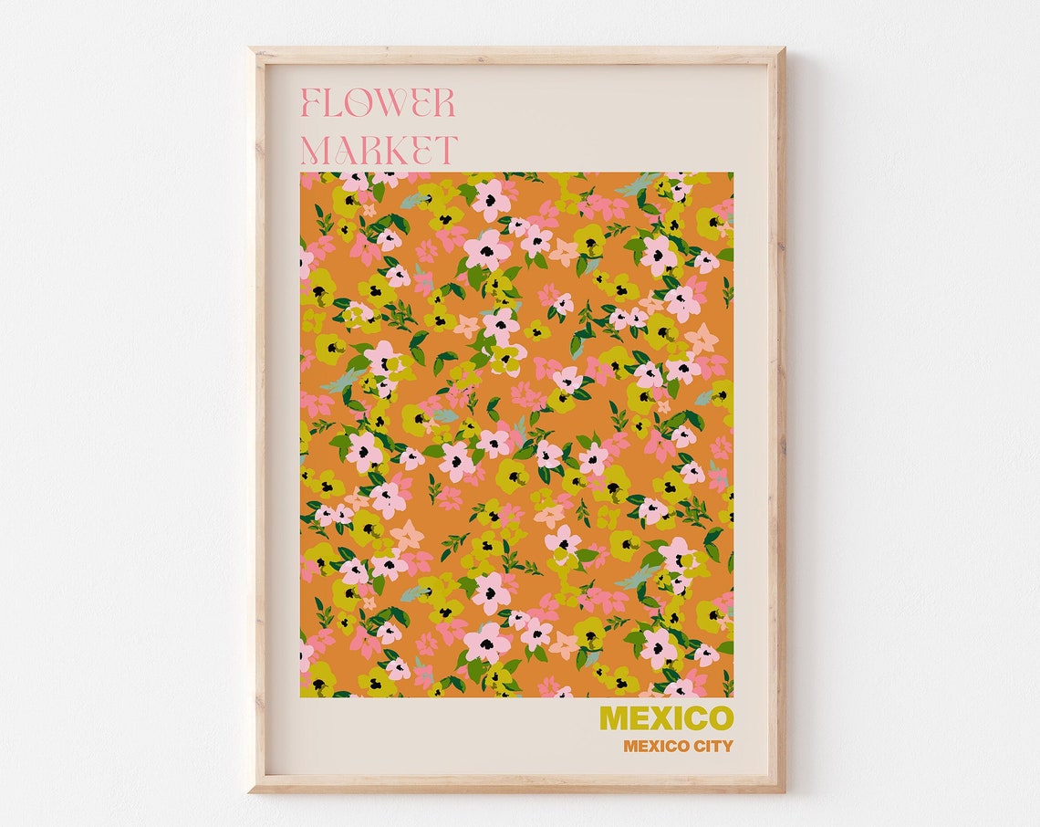 Mexico City Poster Personalised Travel Poster Mexico City Flower Market Print Floral Wall Decor Mexico Travel Poster
