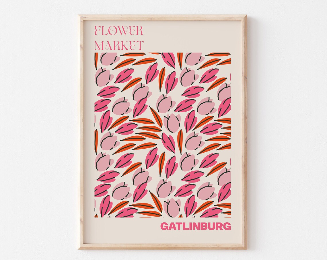Gatlinburg Flower Market Pink Tulip Petal Pattern Travel Poster