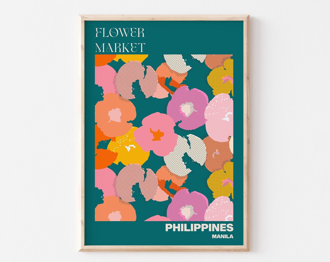 Philippines Manila Bold Bloom Dark Teal Flower Market Poster