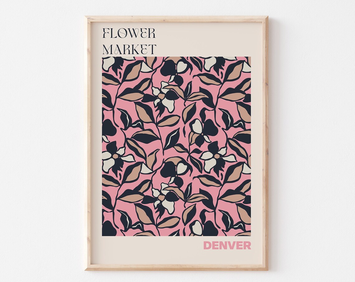 Denver Flower Market Pink Black Floral Pattern Design Poster