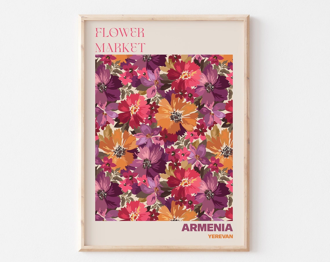Armenia Poster Armenia Wall Art Armenia Personalised Travel Poster Armenia Flower Market Print Floral Wall Decor Armenia Poster