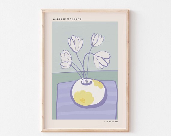 Galerie Moderne White Tulips Line Drawing Still Life Pastel Poster