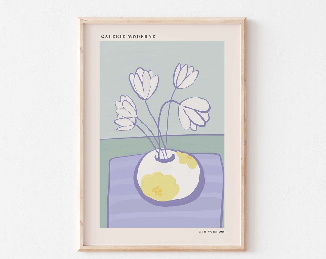 Galerie Moderne White Tulips Line Drawing Still Life Pastel Poster