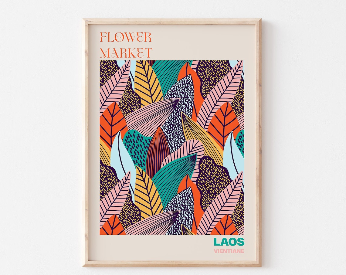 Flower Market Laos Vientiane Colorful Leaves Tropical Collage Poster