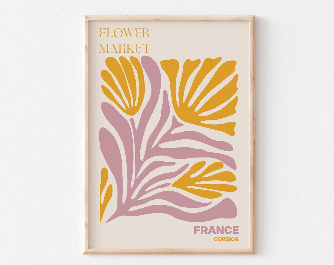 France Corsica Modern Graphic Cutout Leaf Flower Market Art Poster