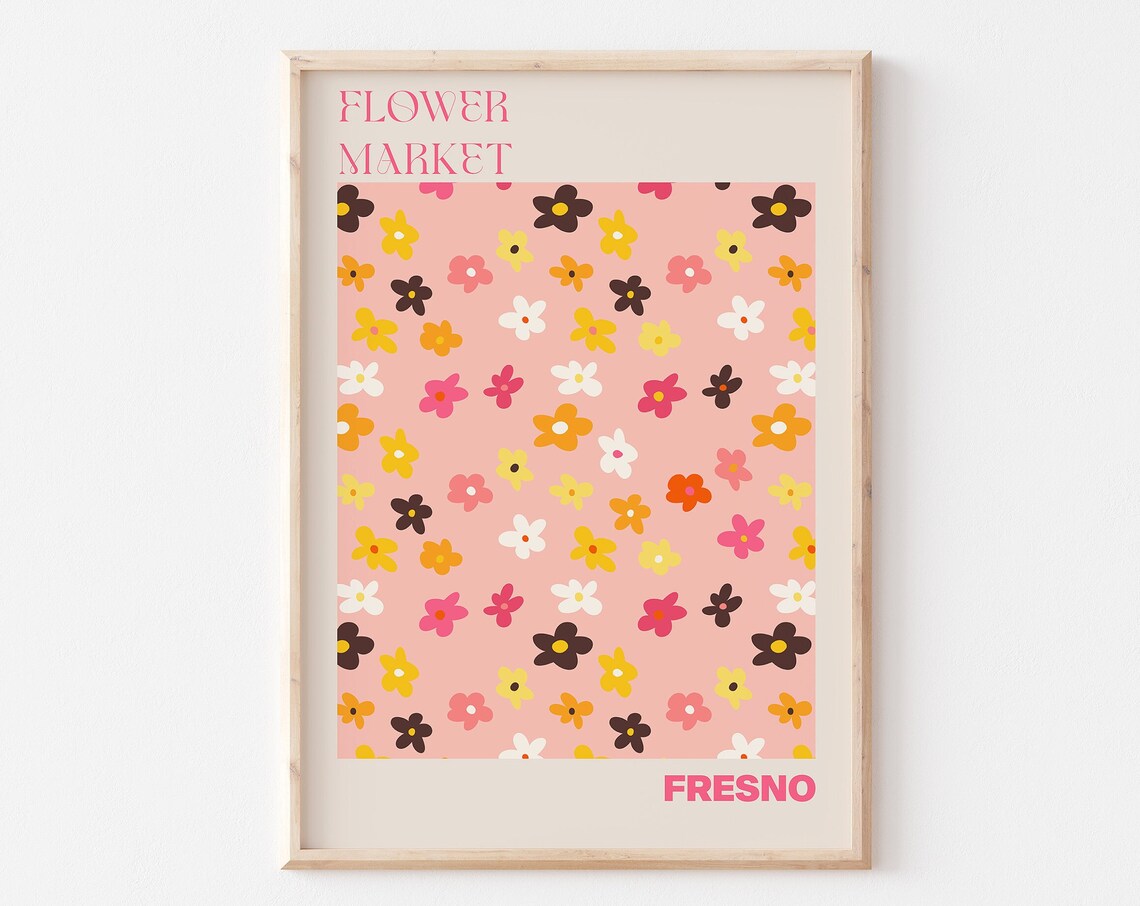 Fresno Flower Market Colorful Daisy Confetti Pink Travel Poster