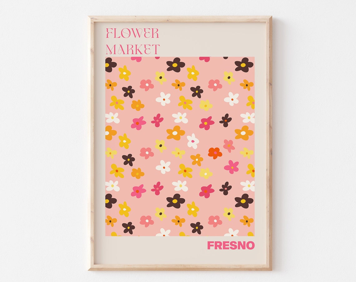 Fresno Poster Fresno Wall Art Fresno Personalised Travel Poster Fresno Flower Market Print Floral Wall Fresno