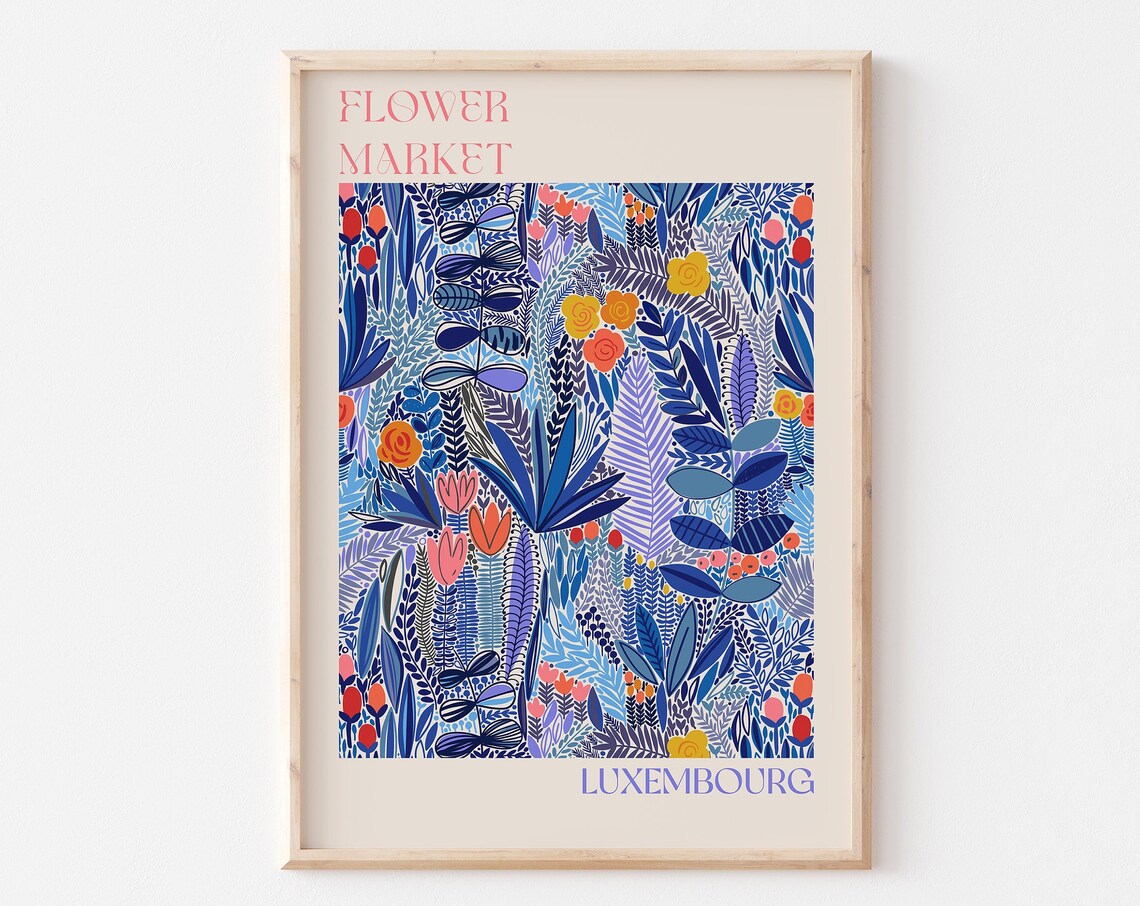 Luxembourg Poster Personalised Travel Poster Luxembourg Flower Market Print Floral Wall Decor Luxembourg Travel Poster