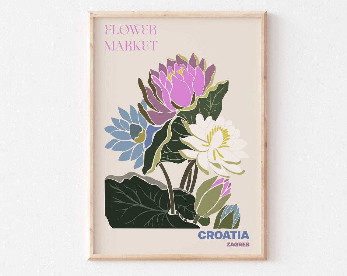 Croatia Zagreb Serene Water Lily Flower Market Bloom Art Poster