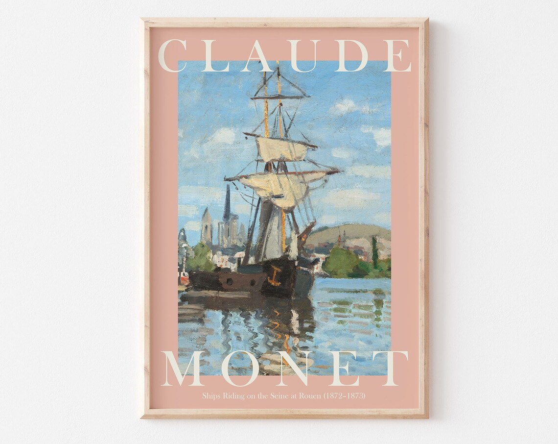 Claude Monet Ships Riding on the Seine at Rouen 1872 Harbor Poster