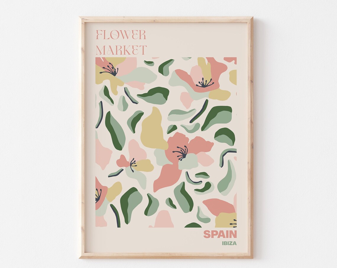 Spain Ibiza Flower Market Abstract Pastel Petal Coral Travel Poster