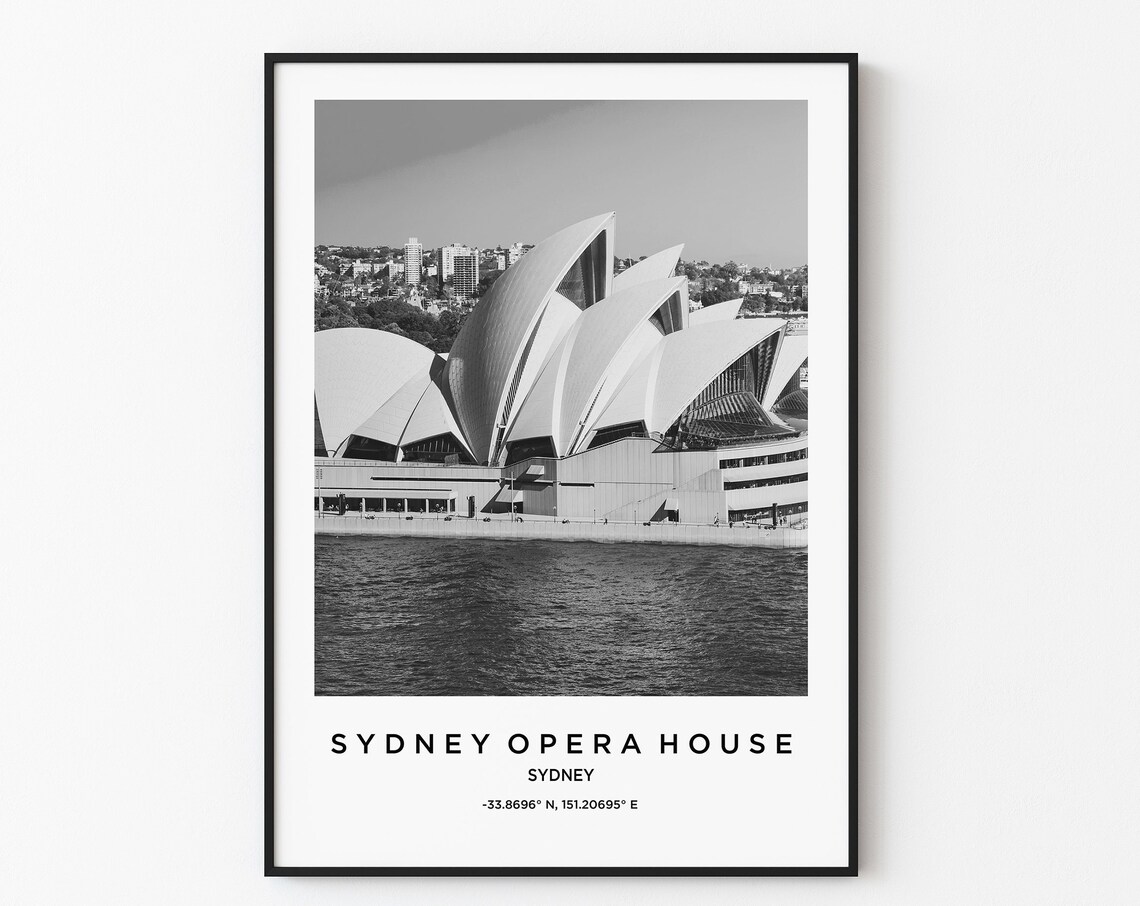 Sydney Opera House Australia Black White Harbor Landmark Poster